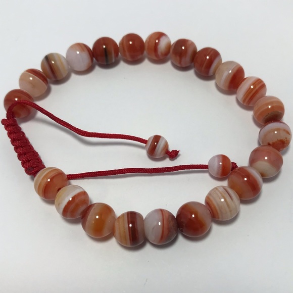 Semiprecious Crystal Stone Banded Carnelian Agate Ball Beads Bracelet 7 to 10”L - Picture 15 of 16